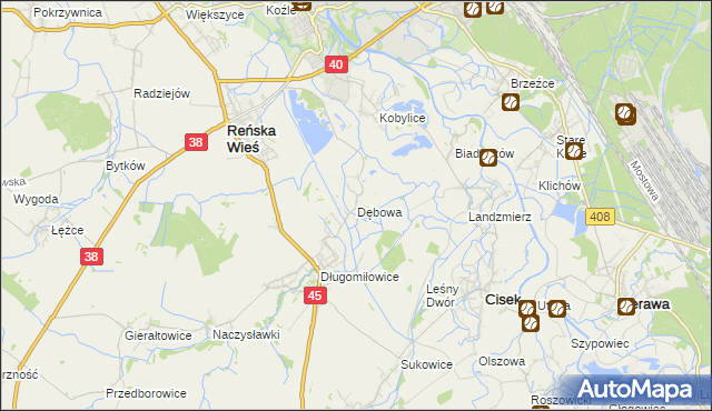 mapa Dębowa gmina Reńska Wieś, Dębowa gmina Reńska Wieś na mapie Targeo