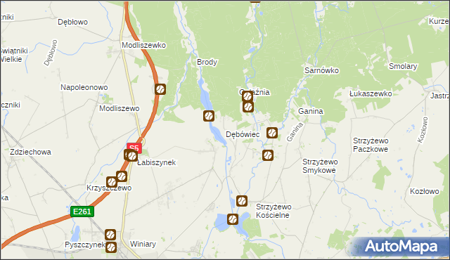 mapa Dębówiec gmina Gniezno, Dębówiec gmina Gniezno na mapie Targeo