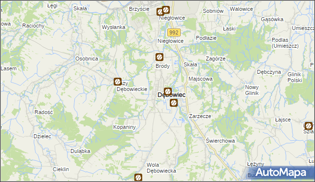 mapa Dębowiec powiat jasielski, Dębowiec powiat jasielski na mapie Targeo