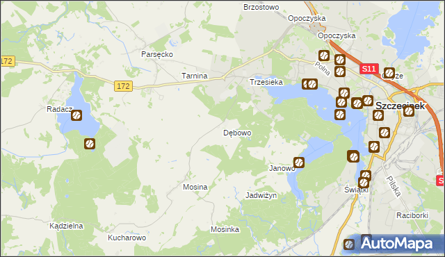 mapa Dębowo gmina Szczecinek, Dębowo gmina Szczecinek na mapie Targeo