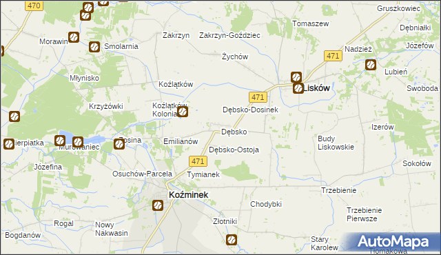 mapa Dębsko gmina Koźminek, Dębsko gmina Koźminek na mapie Targeo