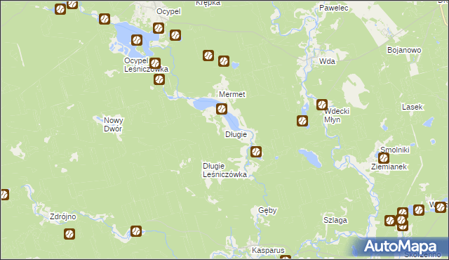 mapa Długie gmina Osieczna, Długie gmina Osieczna na mapie Targeo