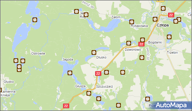 mapa Dłusko gmina Człopa, Dłusko gmina Człopa na mapie Targeo