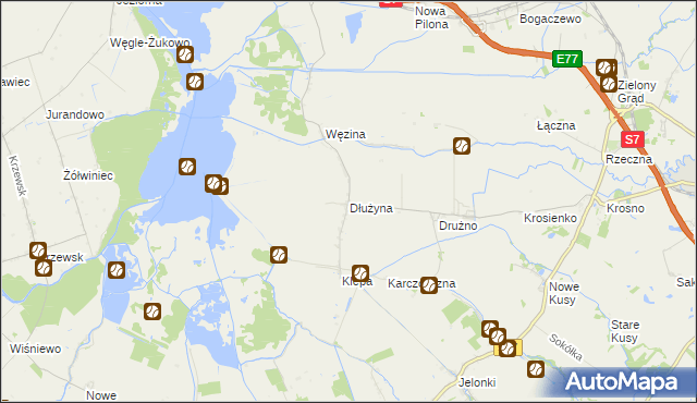 mapa Dłużyna gmina Elbląg, Dłużyna gmina Elbląg na mapie Targeo