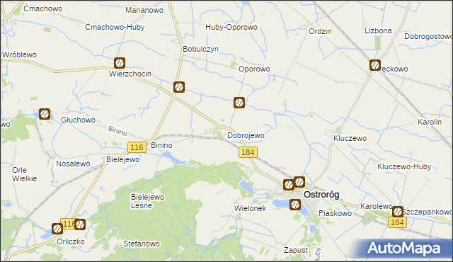 mapa Dobrojewo gmina Ostroróg, Dobrojewo gmina Ostroróg na mapie Targeo