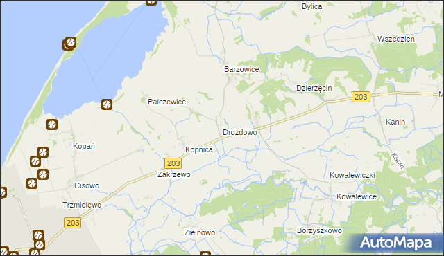 mapa Drozdowo gmina Darłowo, Drozdowo gmina Darłowo na mapie Targeo