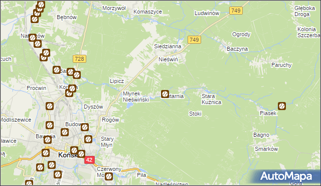 mapa Drutarnia gmina Końskie, Drutarnia gmina Końskie na mapie Targeo