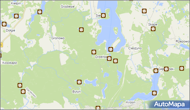 mapa Drzeńsko gmina Ostrowice, Drzeńsko gmina Ostrowice na mapie Targeo