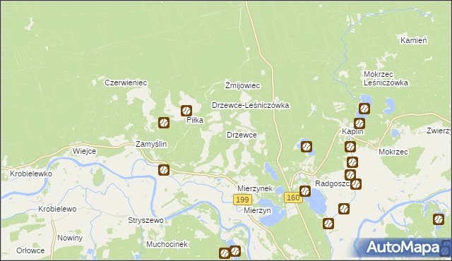 mapa Drzewce gmina Międzychód, Drzewce gmina Międzychód na mapie Targeo