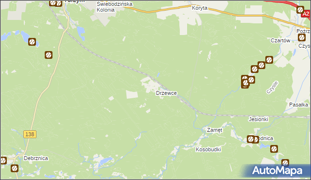 mapa Drzewce gmina Torzym, Drzewce gmina Torzym na mapie Targeo