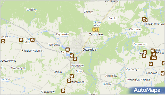 mapa Drzewica powiat opoczyński, Drzewica powiat opoczyński na mapie Targeo