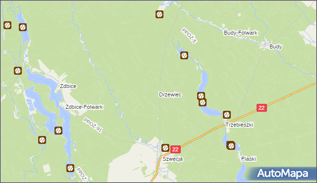 mapa Drzewiec gmina Jastrowie, Drzewiec gmina Jastrowie na mapie Targeo