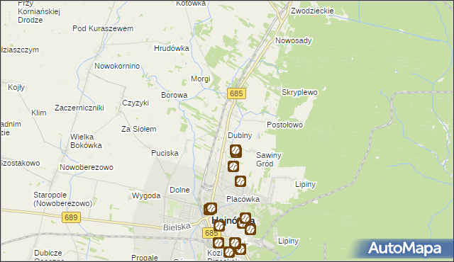 mapa Dubiny, Dubiny na mapie Targeo