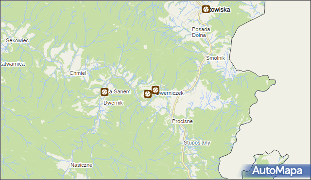 mapa Dwerniczek, Dwerniczek na mapie Targeo