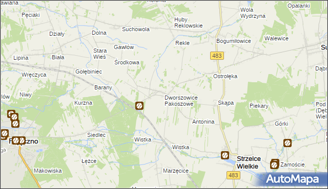 mapa Dworszowice Pakoszowe, Dworszowice Pakoszowe na mapie Targeo