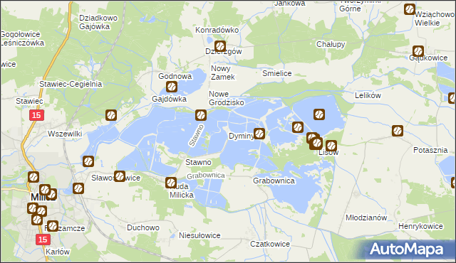 mapa Dyminy gmina Milicz, Dyminy gmina Milicz na mapie Targeo