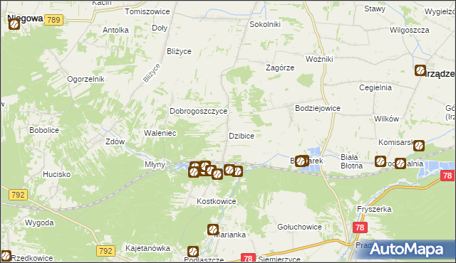 mapa Dzibice, Dzibice na mapie Targeo