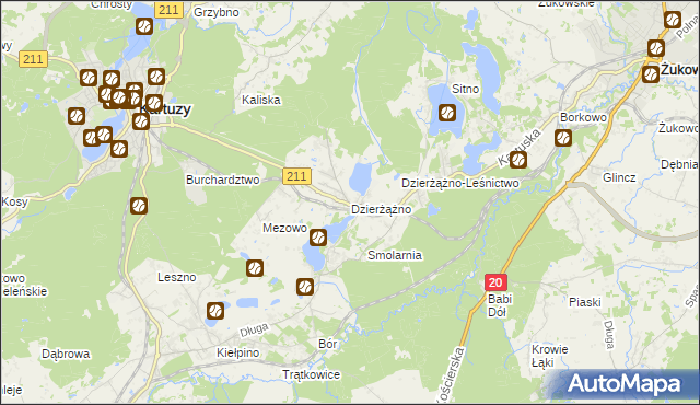 mapa Dzierżążno gmina Kartuzy, Dzierżążno gmina Kartuzy na mapie Targeo