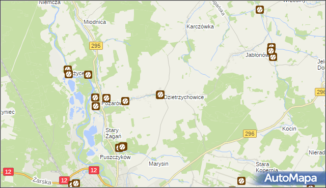 mapa Dzietrzychowice, Dzietrzychowice na mapie Targeo