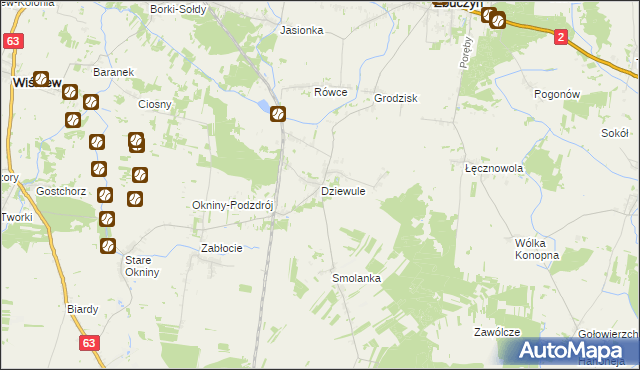 mapa Dziewule, Dziewule na mapie Targeo