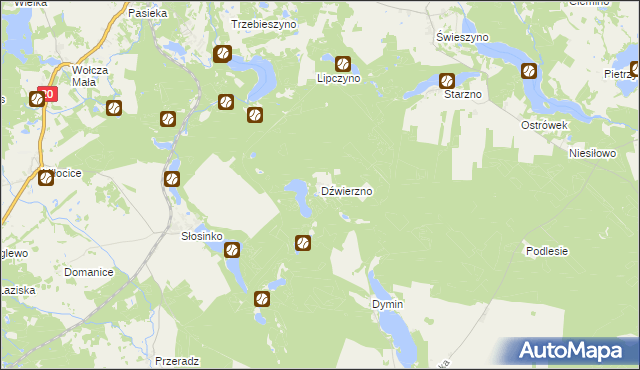 mapa Dźwierzno gmina Koczała, Dźwierzno gmina Koczała na mapie Targeo