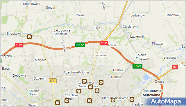 mapa Elizówka gmina Niemce, Elizówka gmina Niemce na mapie Targeo