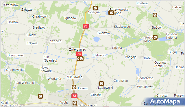mapa Elżbiecin gmina Busko-Zdrój, Elżbiecin gmina Busko-Zdrój na mapie Targeo