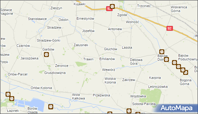 mapa Emilianów gmina Bedlno, Emilianów gmina Bedlno na mapie Targeo