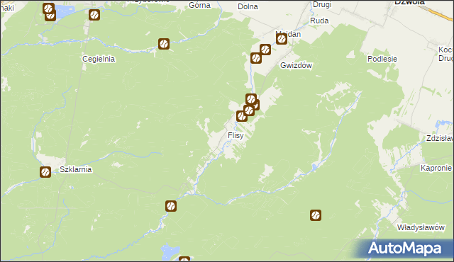 mapa Flisy gmina Dzwola, Flisy gmina Dzwola na mapie Targeo