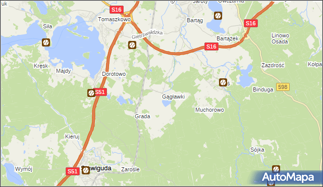 mapa Gągławki, Gągławki na mapie Targeo