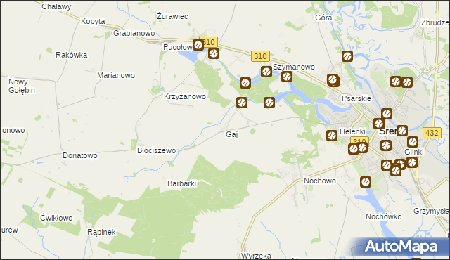 mapa Gaj gmina Śrem, Gaj gmina Śrem na mapie Targeo