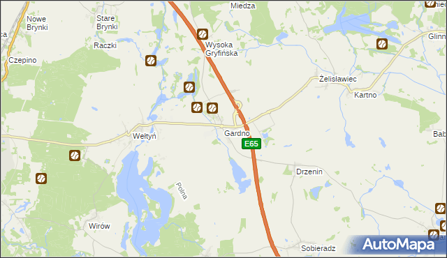 mapa Gardno gmina Gryfino, Gardno gmina Gryfino na mapie Targeo