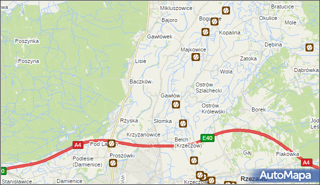 mapa Gawłów gmina Bochnia, Gawłów gmina Bochnia na mapie Targeo