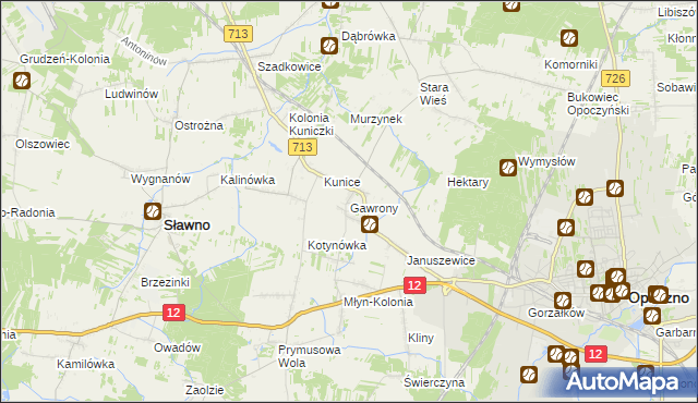 mapa Gawrony gmina Sławno, Gawrony gmina Sławno na mapie Targeo