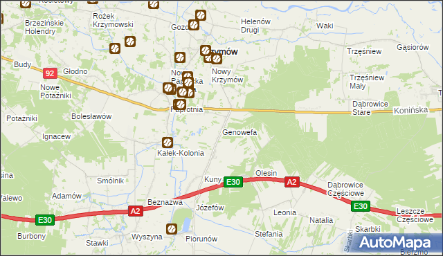 mapa Genowefa gmina Krzymów, Genowefa gmina Krzymów na mapie Targeo