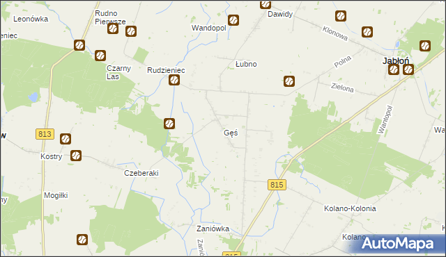 mapa Gęś gmina Jabłoń, Gęś gmina Jabłoń na mapie Targeo