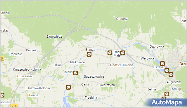 mapa Giełzów gmina Drzewica, Giełzów gmina Drzewica na mapie Targeo