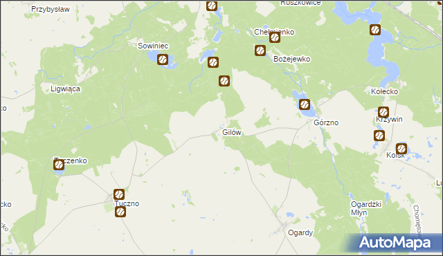 mapa Gilów gmina Strzelce Krajeńskie, Gilów gmina Strzelce Krajeńskie na mapie Targeo