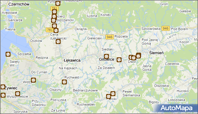 mapa Gilowice powiat żywiecki, Gilowice powiat żywiecki na mapie Targeo