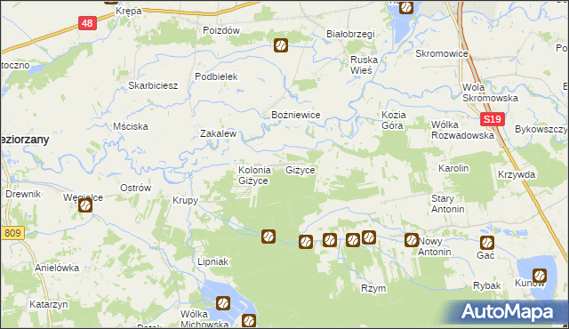 mapa Giżyce gmina Michów, Giżyce gmina Michów na mapie Targeo