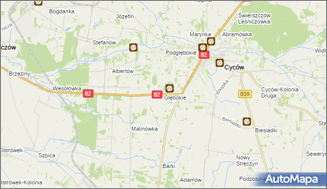 mapa Głębokie gmina Cyców, Głębokie gmina Cyców na mapie Targeo