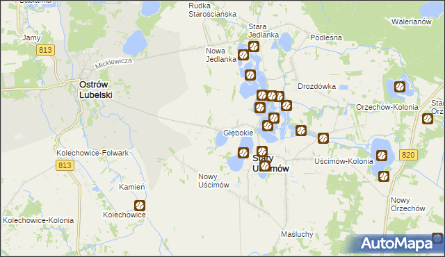 mapa Głębokie gmina Uścimów, Głębokie gmina Uścimów na mapie Targeo