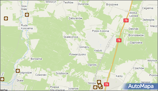 mapa Gliniany gmina Ożarów, Gliniany gmina Ożarów na mapie Targeo