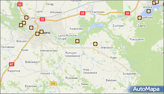 mapa Głodowo gmina Lipno, Głodowo gmina Lipno na mapie Targeo