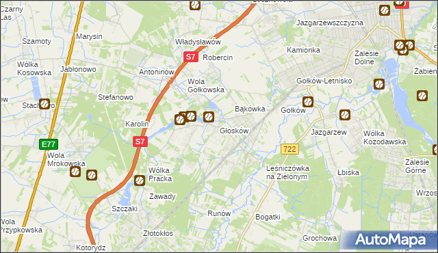 mapa Głosków gmina Piaseczno, Głosków gmina Piaseczno na mapie Targeo