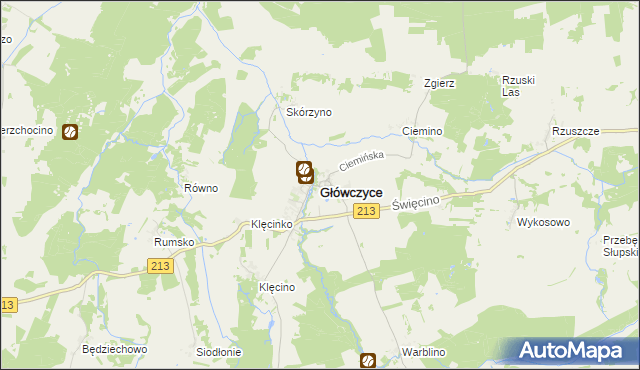 mapa Główczyce powiat słupski, Główczyce powiat słupski na mapie Targeo