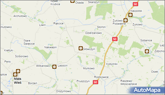 mapa Główczyn gmina Mała Wieś, Główczyn gmina Mała Wieś na mapie Targeo