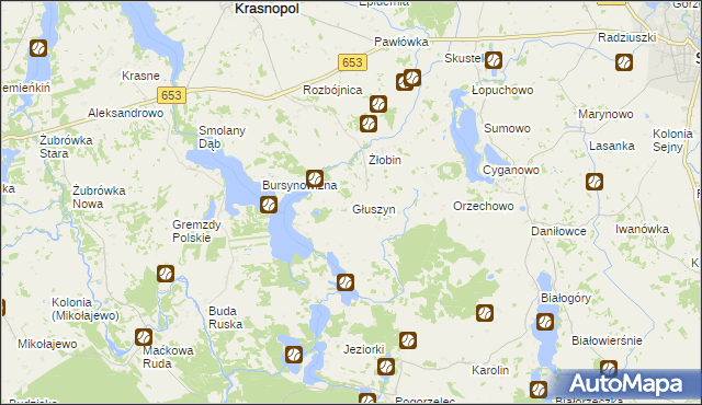 mapa Głuszyn gmina Krasnopol, Głuszyn gmina Krasnopol na mapie Targeo