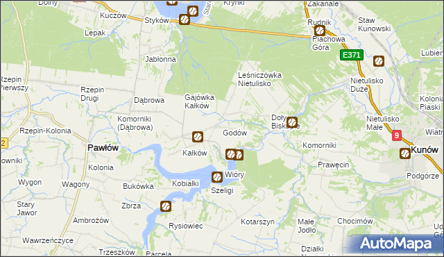 mapa Godów gmina Pawłów, Godów gmina Pawłów na mapie Targeo