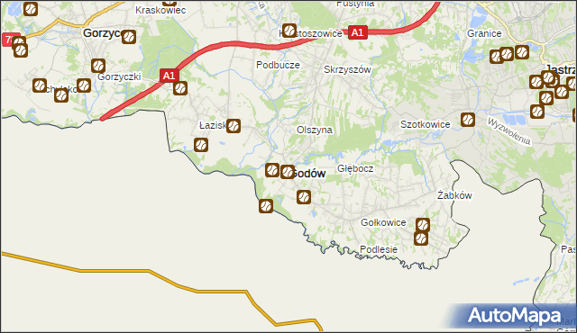 mapa Godów powiat wodzisławski, Godów powiat wodzisławski na mapie Targeo